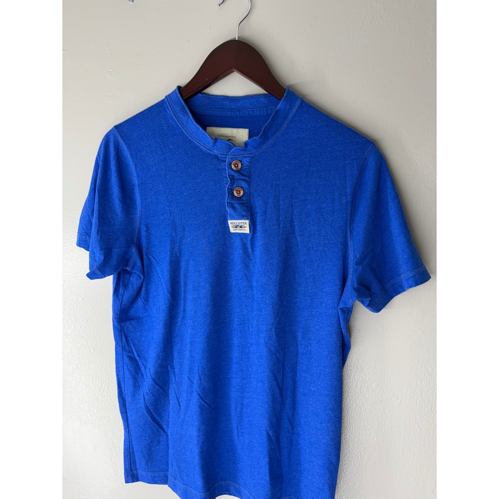 Hollister Mens Blue Short Sleeve Henley Shirt Surfboards Patch Large